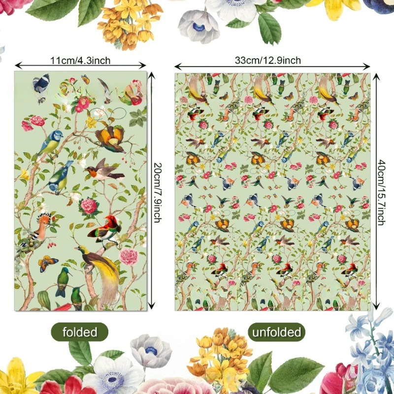 20 stücke/pac 33*40cm 2-lagige Vintage Blumen busch vögel Hochzeit lange Seidenpapier Party Einweg papier Schmetterling Knochen Bart Papier