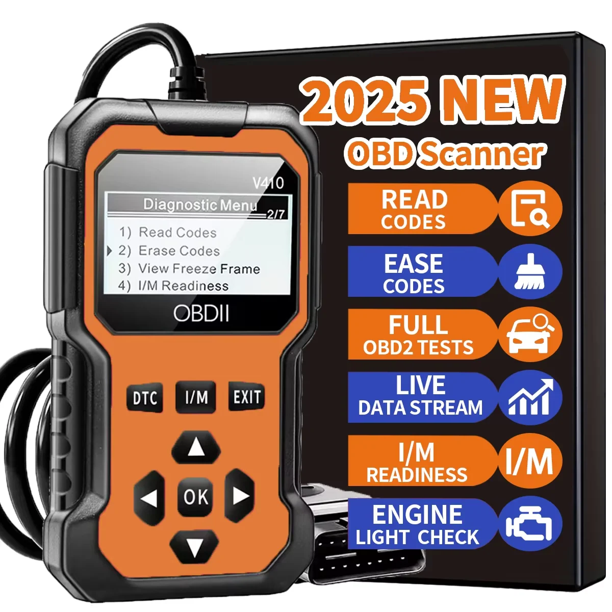 OBD2-scanner Directe foutcodelezer en spanningscontrole |   OBDII/CAN Volledige systealdiagnose |   10-seconden foutanalyse
