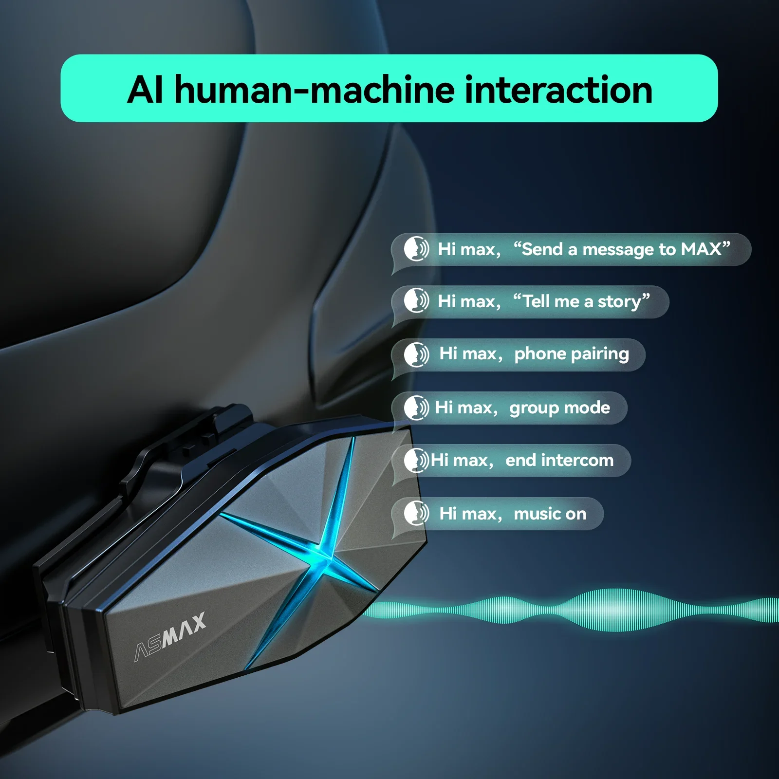 ASMAX F1 Intercomunicador de Motocicleta, Controlado por Voz, Soporta intercomunicador para 10 personas, 1800m de distancia de comunicación, Bluetooth 5.3/Emparejamiento Universal/Cancelación de Ruido/Impermeable IP67