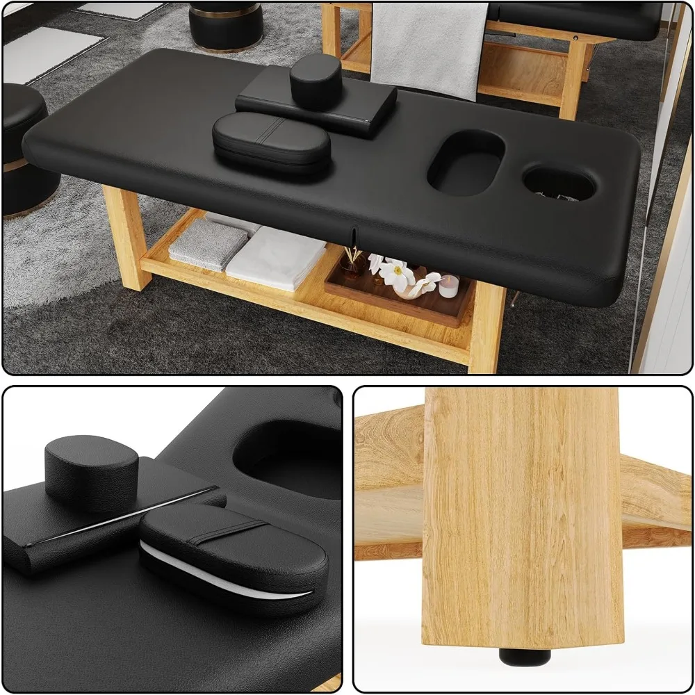 Massage bed.Wooden Massage Bed Adjustable Heavy-Duty WideStationaryMassage Table forTreatment Physical TherapyTable Professional