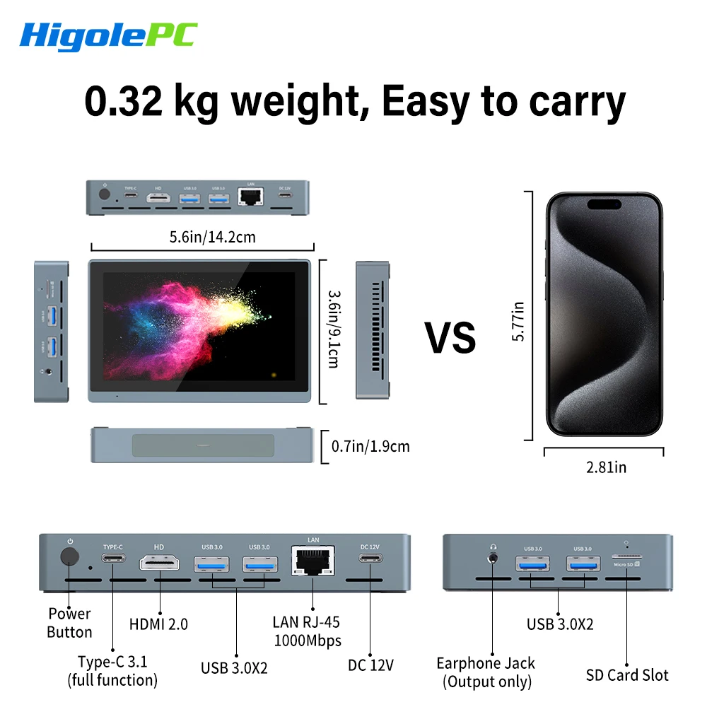 Higole Gole 2 Pro 5.5'' Mini PC Intel N5095 Windows 11 WiFi5 8/16 128/256G 4K Windows Tablet Laptop Desktop PC Mini Computers