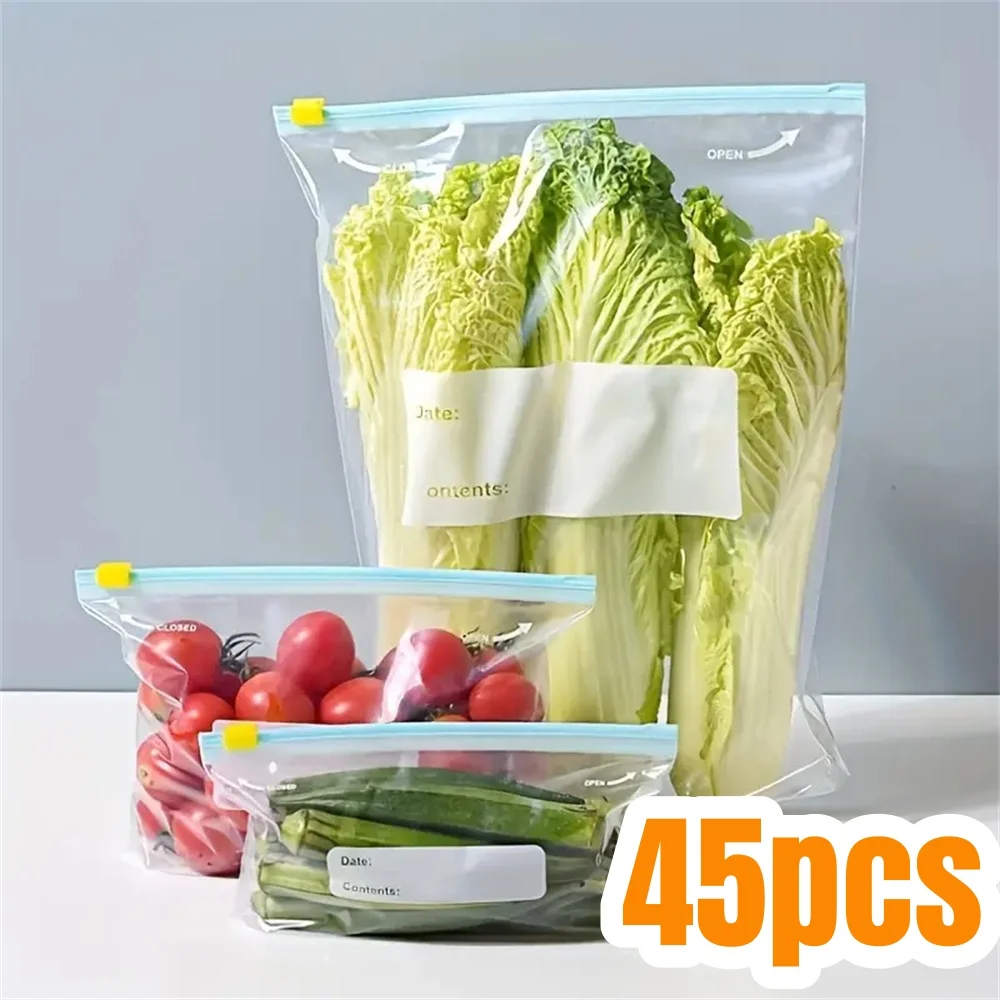 Bolsas de almacenamiento para mantenimiento fresco, bolsas de alimentos selladas con cremallera para frutas, granos, verduras, carne, acceso de almacenamiento para congelador a prueba de fugas, 10-45 Uds.