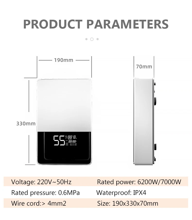 Dmwd-電動サーモスタット給湯器,リモコン,瞬間加熱,防水,タンクレス,シャワー,7000W