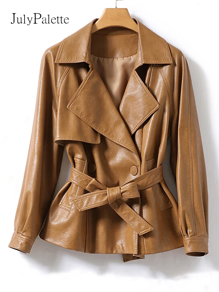 Julypalette-女性用シープスキンレザージャケット、ラペルコート、レースアップ、スリムウエスト、アウター、シックな女性、スプリット、M-2XL