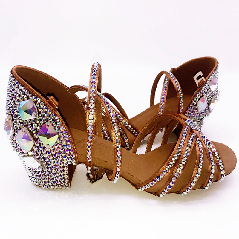 Zapatos de baile latino con diamantes de imitación para niñas, zapatos de baile latino con fondo suave, SALSA para adultos, zapatos de salón latino con diamantes de Salsa