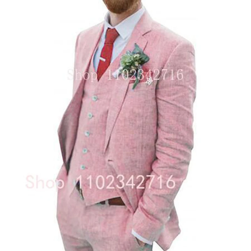 衣装オム 3 ピースリネン男性スーツ 2023 新郎タキシード結婚式の付添人夏のビーチ男性スーツ (ジャケット + パンツ + ベスト) Terno