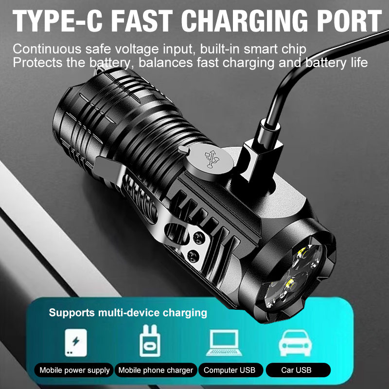 Mini lampe de chapeau à trois yeux, clip aste USB C, lampe de poche mains libres, étanche, camping, randonnée, urgences
