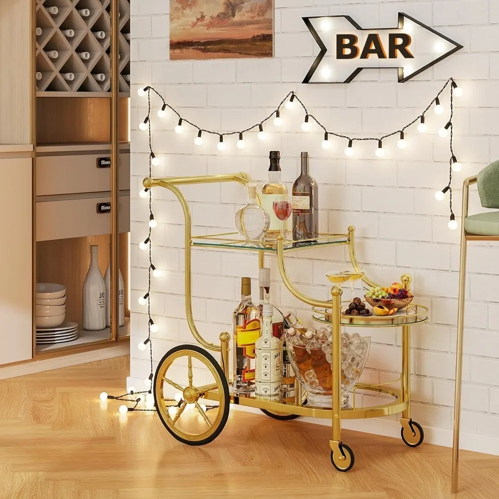 Rolling Bar Cart with 3-Tier Shelf & 4 Wheels, Tempered Glass Bar&Serving Cart,  for Metal Trolley for Home, Restaurant & Hotel