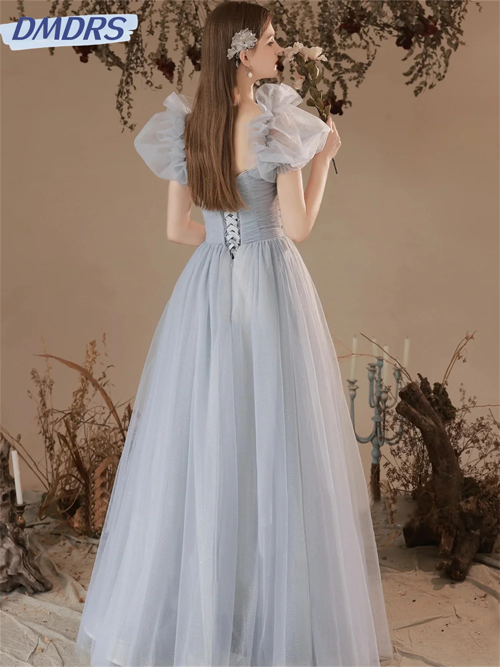 ชุดเดรสงานพรอมเปิดไหล่ทรงเอแบบคลาสสิก2024ชุดราตรีผ้าทูลที่สง่างาม Charming ชุดราตรียาวถึงพื้น