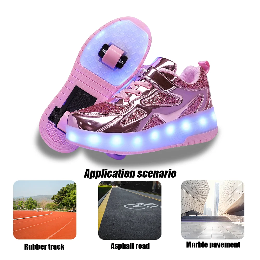 ผู้หญิง 2 ล้อ Roller Skate รองเท้าแนวโน้มรองเท้าเด็กผู้หญิง LED Retractable เด็ก Dual-Purpose Casual รองเท้าผ้าใบล้อ