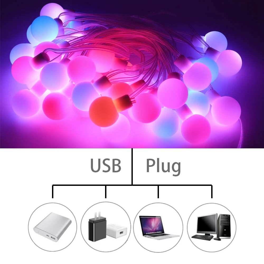 WS2812B Dream Color RGB LED Round Ball String Lights Christmas Party Birthday Decoration Addressable Individually IP67 DC5V