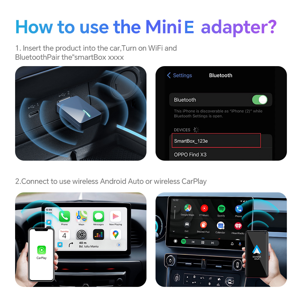 2in1 Mini Wired zu Wireless CarPlay und Android Auto AI Box 5GHz WiFi5 Übertragungsgeschwindigkeit Plug and Play Modisch und tragbar