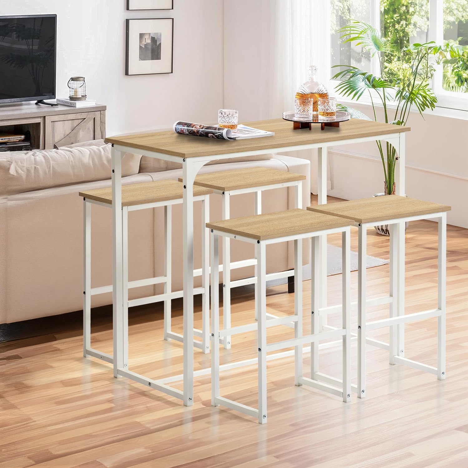Mesa de Bar Alta Con 4 Taburetes - Juego de Comedor Para Cocina - Ahorro de Espacio, Rincón Para Casa