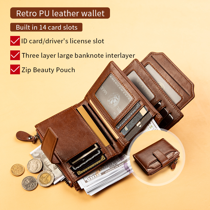 Men's Wallet New Leather Short Vintage Multi-card PU Leather Pop Gift Box Gift