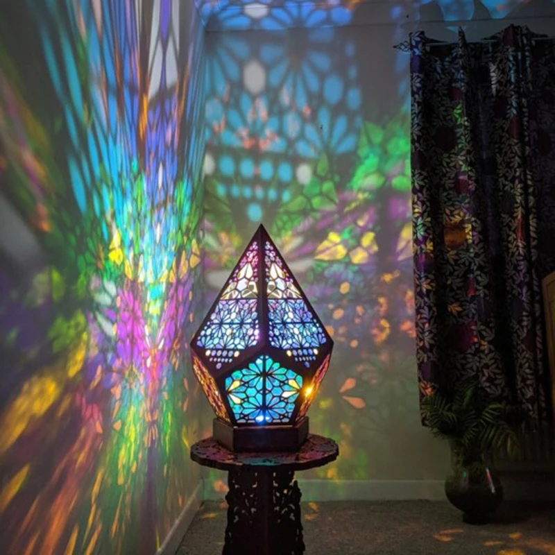 Lámpara de proyección Led de madera, lámpara de pie de estrella Polar multiusos con diamantes coloridos, luz nocturna, decoración bohemia
