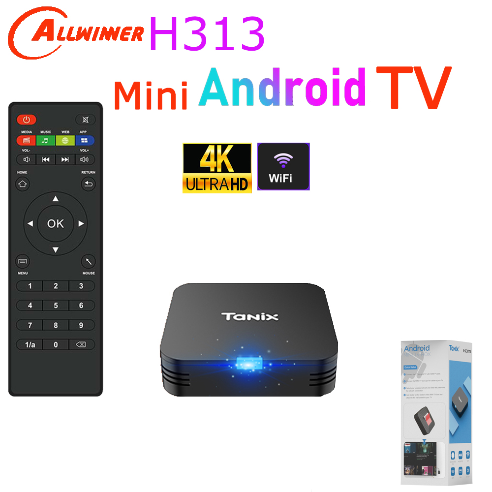 Tanix TX1 Android TV Box Allwinner H313 2,4G Wifi RAM 1GB 2GB ROM 8GB 16GB alimentación por DC 5V 2A Mini reproductor multimedia caja de TV inteligente