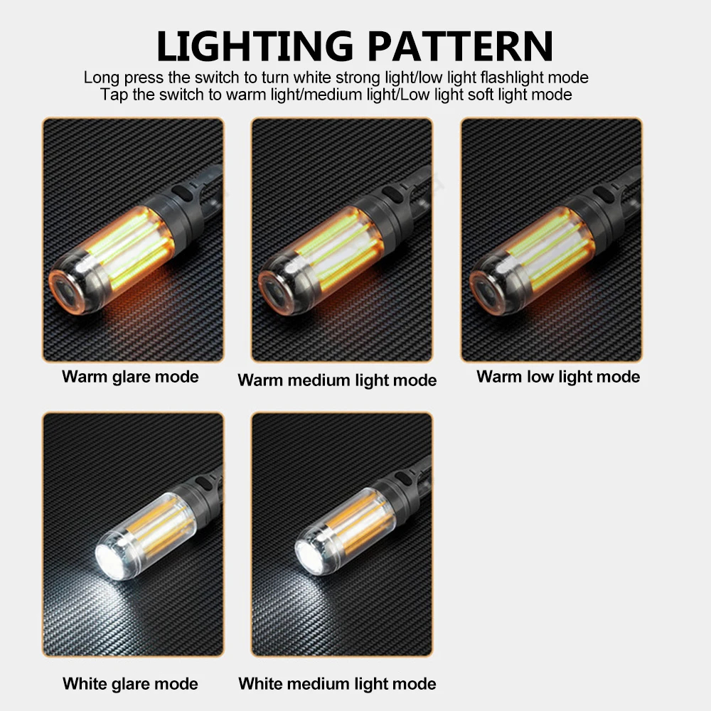 LED Rechargeable Flashlight Camping Lantern 5 Modes Super Bright Portable Hanging Tent Lamp Waterproof Hiking Fishing Outdoor