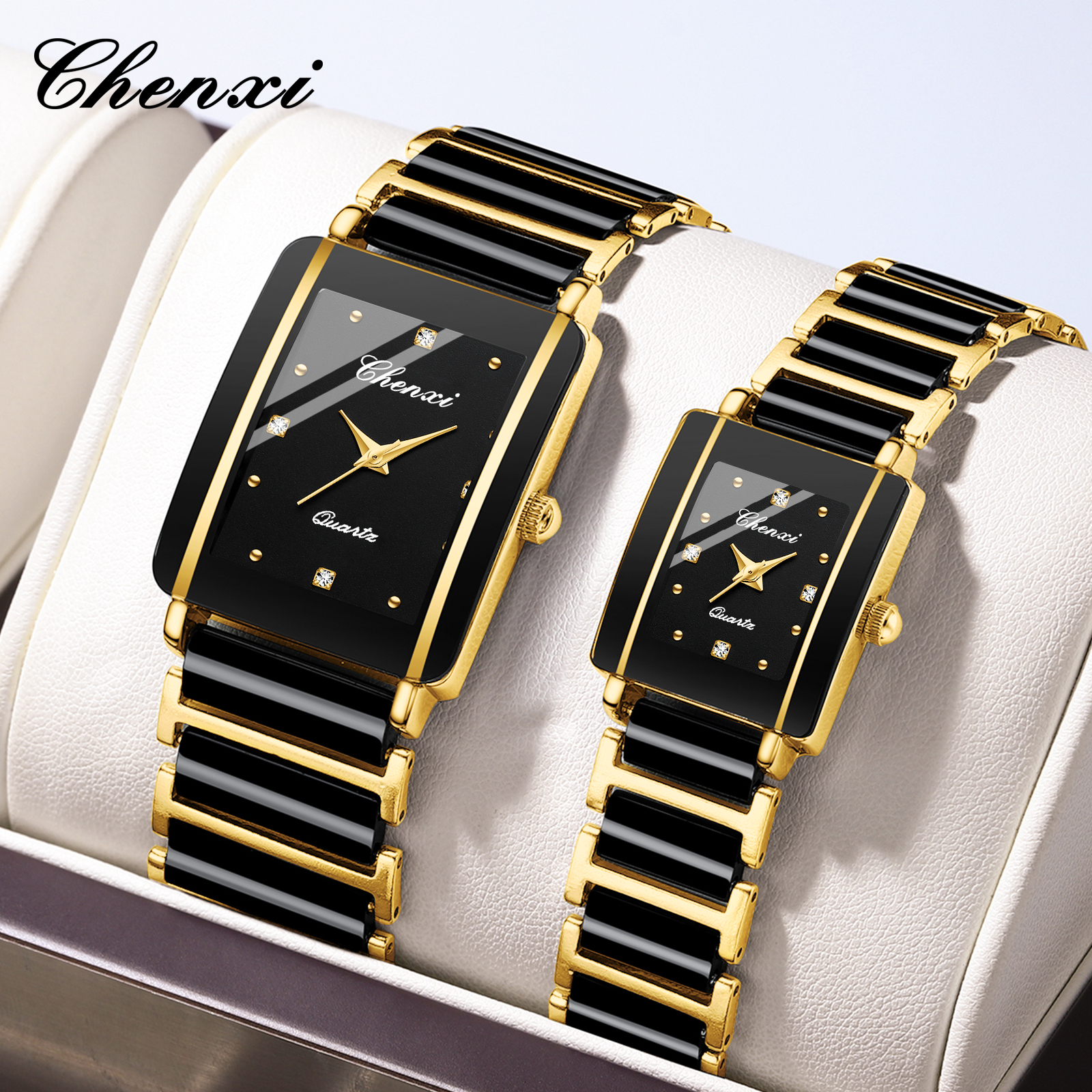 2PCS คู่นาฬิกาเซรามิคกันน้ําแฟชั่นผู้ชายและผู้หญิงนาฬิกา Reloj Mujer โรแมนติกของขวัญวันเกิดนาฬิกาข้อมือ