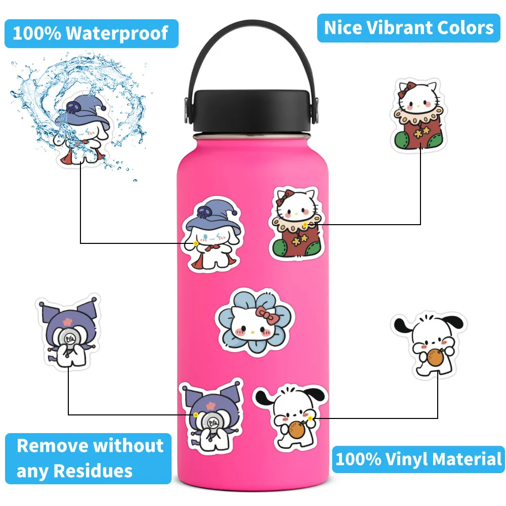 100/200/300 pçs kawaii sanrio kuromi adesivos olá kitty minha melodia diy portátil diário bonito dos desenhos animados decalques adesivos à prova dwaterproof água