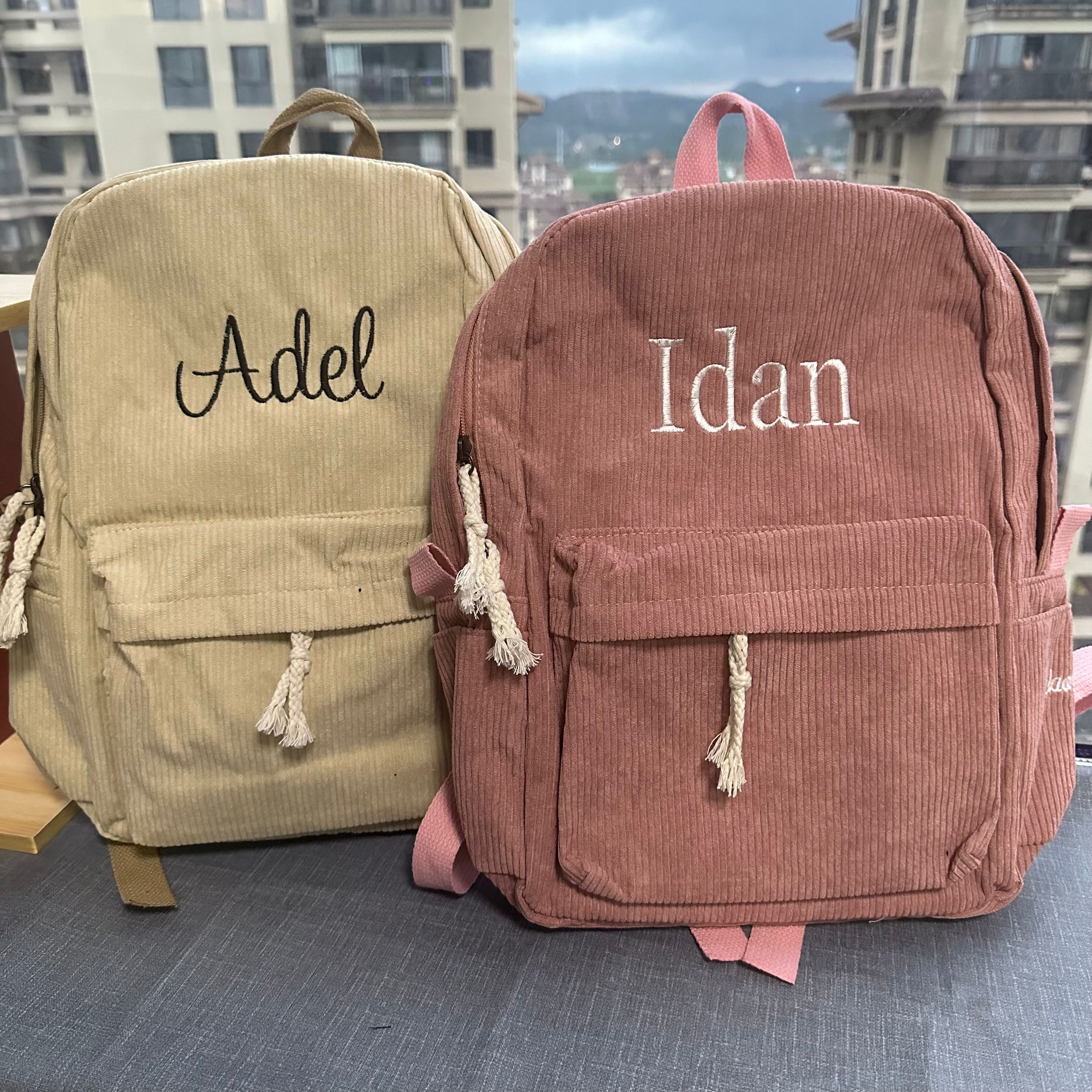 Mochila infantil personalizada, mochila de pana bordada, regreso a la escuela, mochila con nombre de niño, mochila escolar universitaria, niño pequeño, con nombre