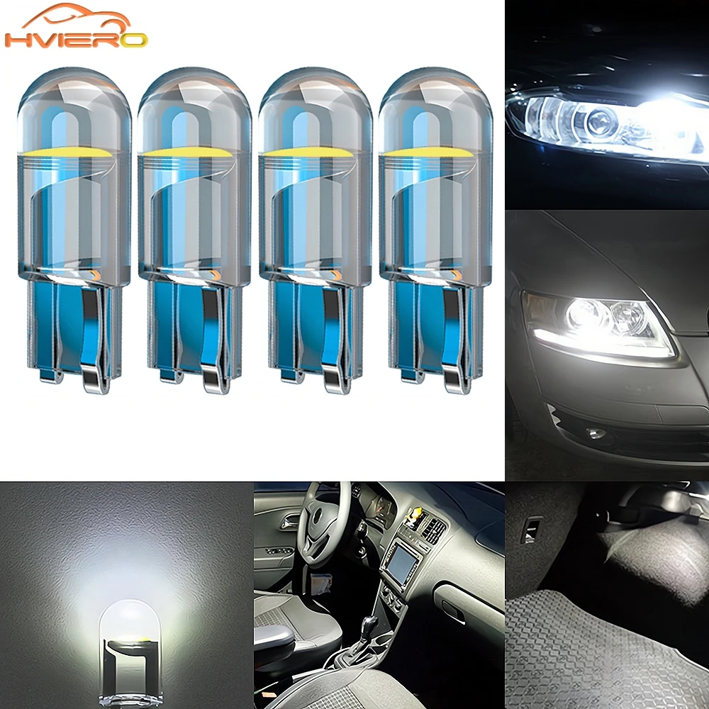 4x carro w5w 194 t10 led habitação de vidro cob lâmpada automática branco vermelho azul amarelo tronco cunha lâmpada da placa licença cúpula cauda backup luz