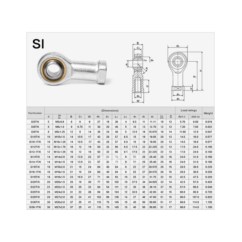 Rod End Spherical Bearings 5mm6mm8mm10mm12mm/ Male/Female SA SI T/K POSA8 PHSA8 Ball Joint Metric Threaded Rod End Bearing