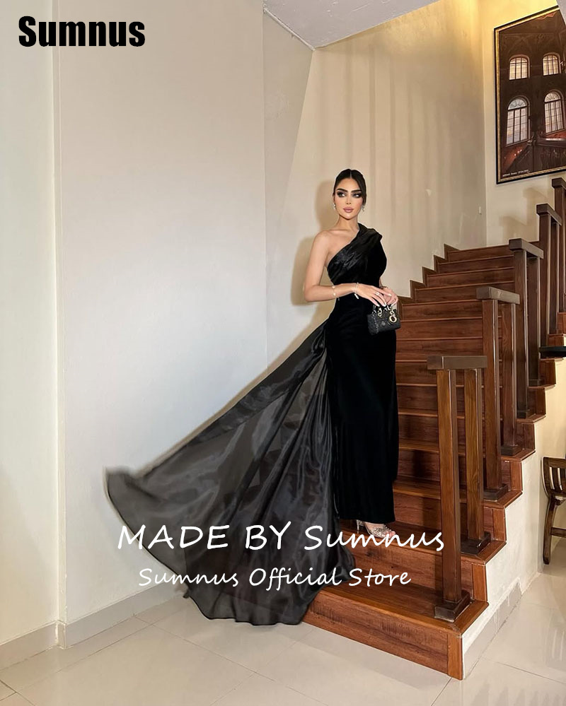 Sumnus Mermaid สีดํา Velour ชุดราตรี Elegant หนึ่งไหล่ชุดราตรียาวแขนกุด Gowns อย่างเป็นทางการที่กําหนดเอง