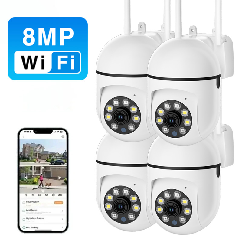 Cámara de vigilancia Wifi de 8MP, cámara WiFi de visión nocturna a Color, seguimiento automático, cámara inalámbrica, protección de seguridad para Monito al aire libre