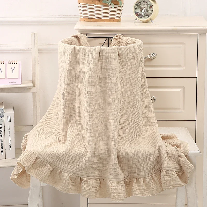 유기농 면화 아기 담요 신생아 모슬린 Swaddle 아기 랩 거즈 프릴 담요 침구 항목 아기 액세서리