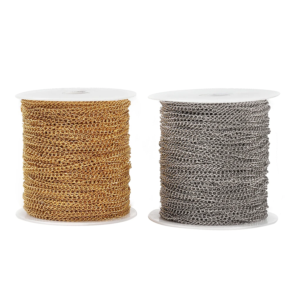 2 เมตรสแตนเลสสตีลโซ่ 2/3/4 มม.สร้อยคอโซ่สําหรับสร้อยข้อมือสร้อยคอ DIY เครื่องประดับทําอุปกรณ์