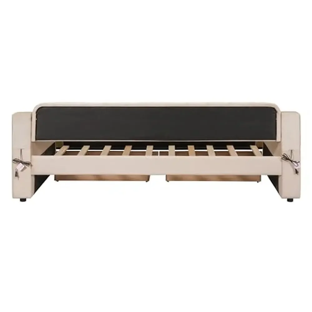 Twin Size Upholstered Daybed with USB Port Storage Drawers and Elegant Design