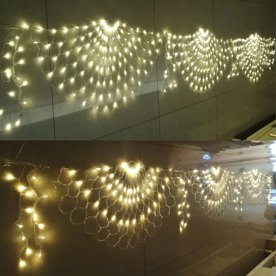 ไฟราวตาข่าย LED กลางแจ้งขนาด3.2*0.6ม. สายไฟประดับลายนกยูงกันน้ำสำหรับตกแต่งสวนชายคา