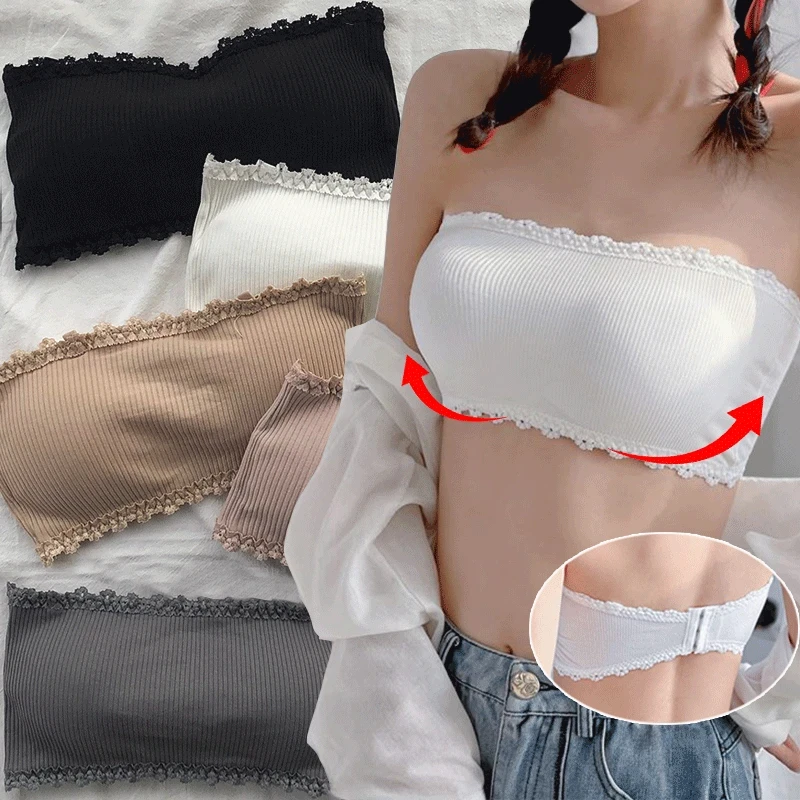 Letnie biustonosze damskie bez ramiączek koronkowe seksowne topy na klatkę piersiową bezszwowa oddychająca bielizna biustonosz solidny niewidoczny biustonosz na klatkę piersiową