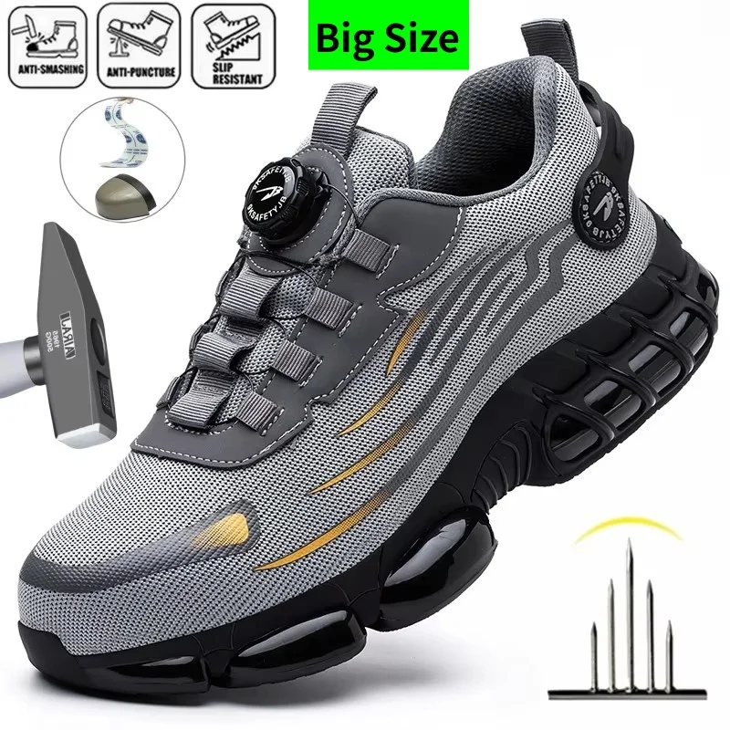 Zapatos de seguridad para el trabajo con hebilla giratoria para hombres y mujeres, suela suave de aire, zapatillas de trabajo protectoras ligeras, botas transpirables para hombres