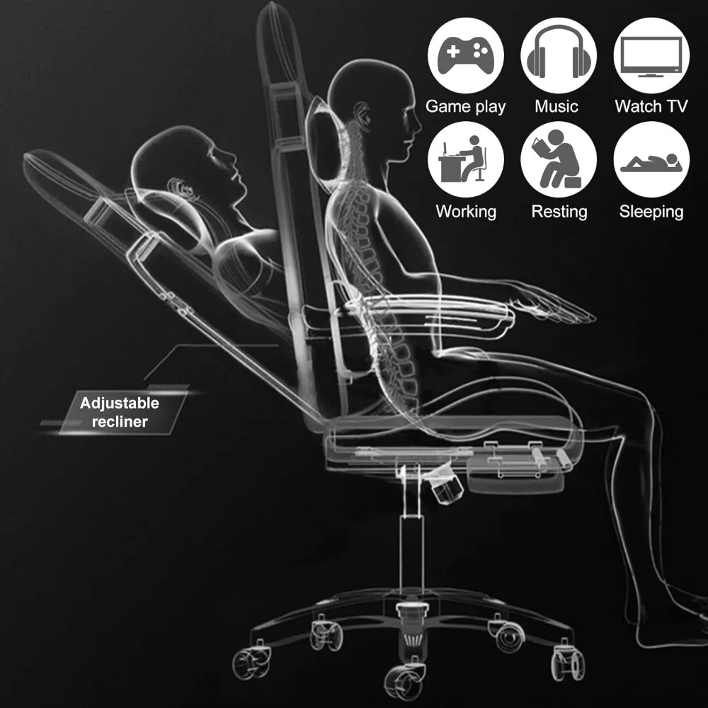 Gaming Chair w Bluetooth Speakers RGB LED Lights,Ergonomic,Footrest,Height Adjustable Adults w Back Lumbar Support Red