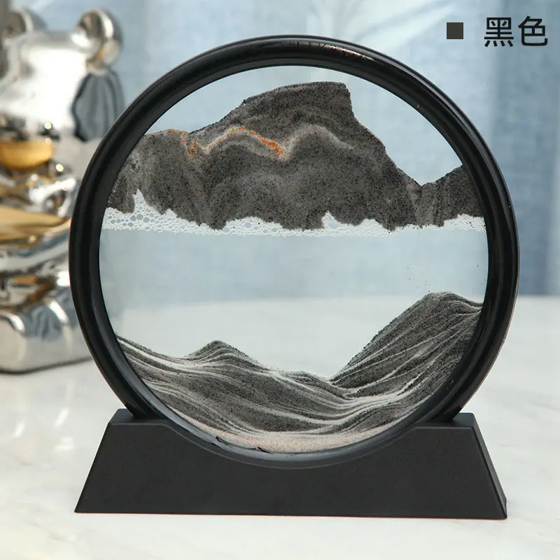 3D 움직이는 모래 아트 그림 라운드 유리 심해 Sandscape 모래 시계 Quicksand 공예 흐르는 모래 그림 사무실 홈 장식 선물