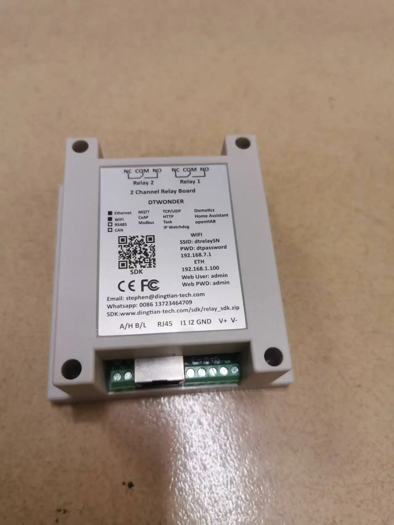 Módulo de relé ethernet 2ch mqtt modbus wifi pode rs485 tcp entrada digital web placa controle acesso com caixa opcional