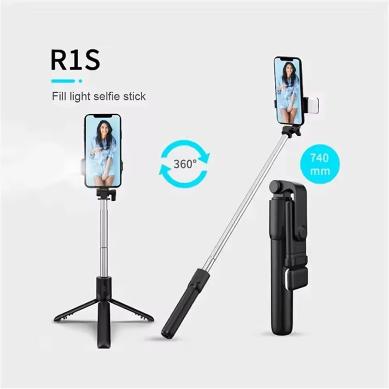 Trépied perche à Selfie pour téléphone portable, télécommande Bluetooth sans fil, support pour téléphone avec lumière de remplissage de beauté, beauté douce