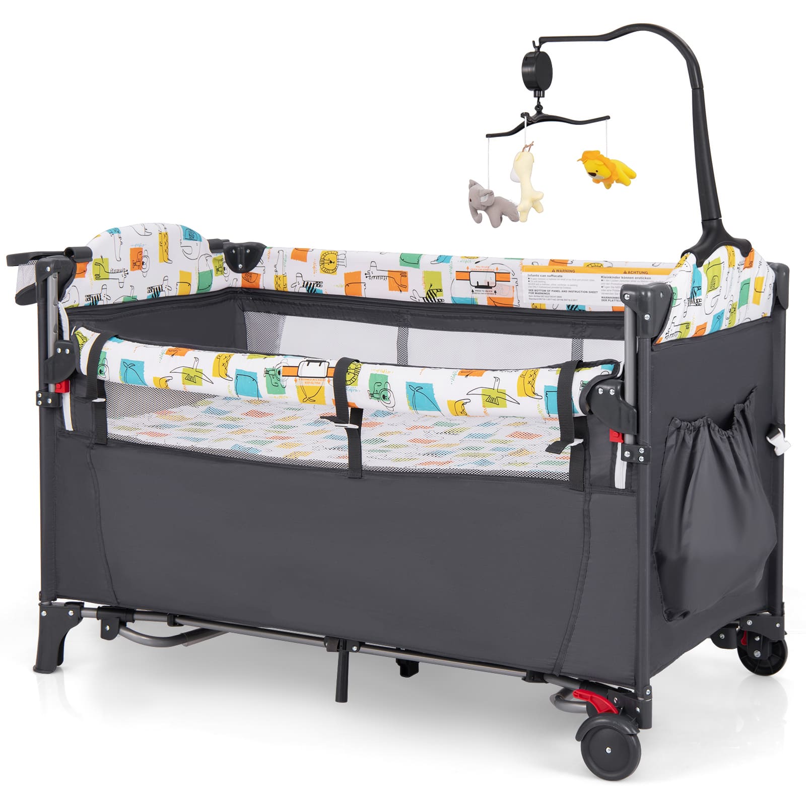 DORTALA 5-in-1 Baby Bassinet Bedside Sleeper Portable Pack and Play-Grey