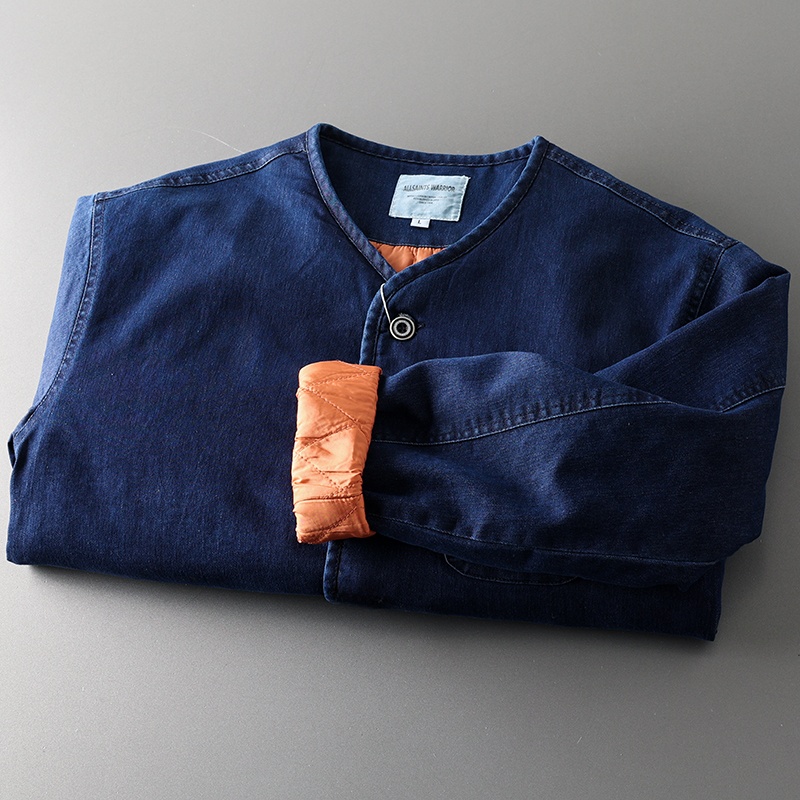 Jaqueta de Aodão Masculina Estilo Americano Retrô Original, Roupa Masculina de Aodão, Jeans sso de Cor Pura, Ajuste Sl...