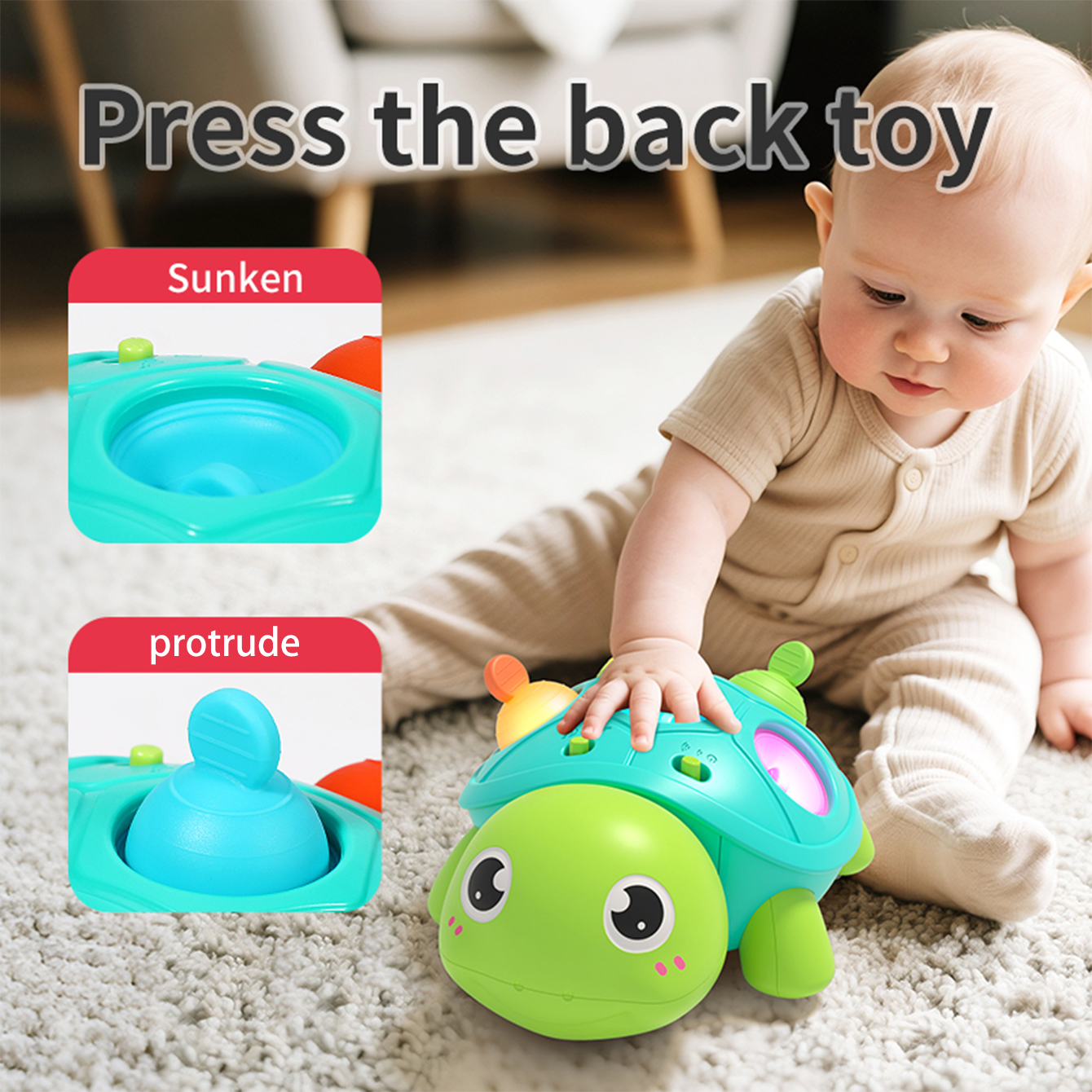 Baby turtle crawling sound and light toy - Can be chewed and has bubble bath soothing effect for babies