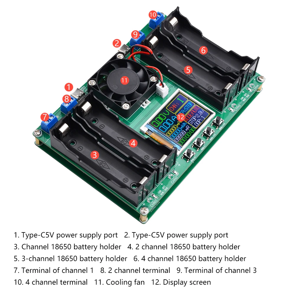 2Ch 4CH จอแสดงผล LCD แบตเตอรี่เครื่องทดสอบความจุ MAh MWh แบตเตอรี่ลิเธียมแบตเตอรี่ดิจิตอลเครื่องตรวจจับ 18650 เครื่องทดสอบแบตเตอรี่ Type-C