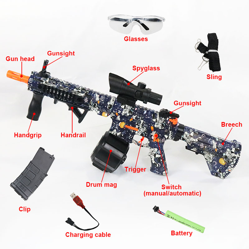 Pistola elétrica blaster, blasters de gel de modo manual/automático, adequada para jogos de tiro ao ar livre, halloween, presentes de natal