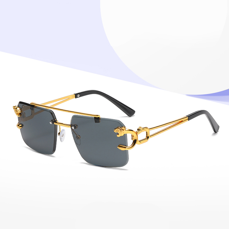 Óculos de sol quadrados sem aro vintage para homens e mulheres, moda Double Bridge Sun Glasses