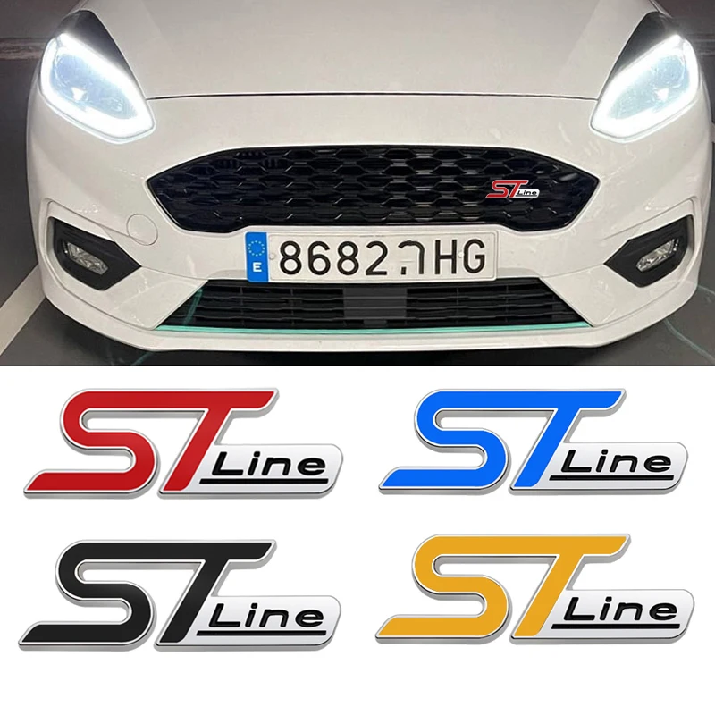 Pegatina de rejilla delantera de línea ST de Metal 3D, insignia de emblema de parrilla de cabeza de coche, pegatina cromada para FORD FIESTA FOCUS MONDEO, estilo de coche