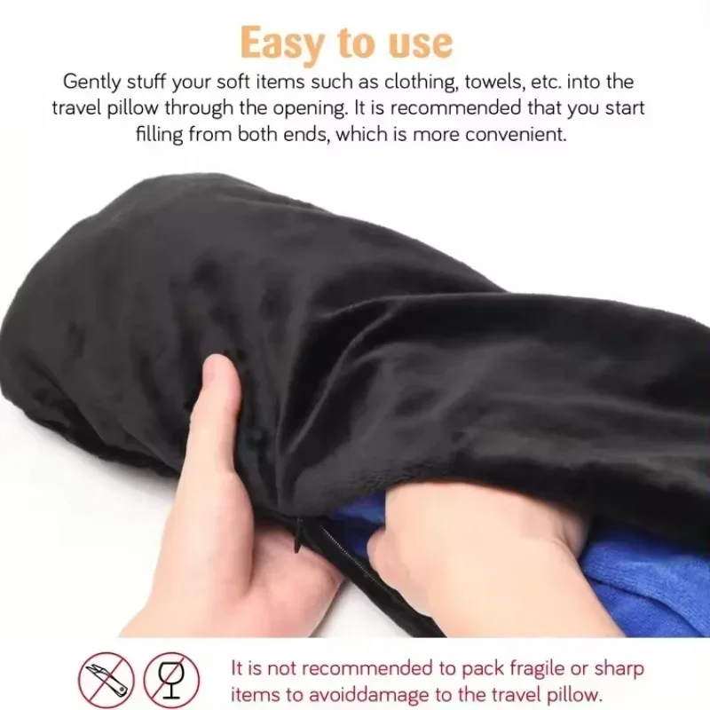 Portable Fillable Neck Pillow Space-saving Fillable Clothes Neck Pillow Adjustable Comfortable Flannel for Car Train Airplane