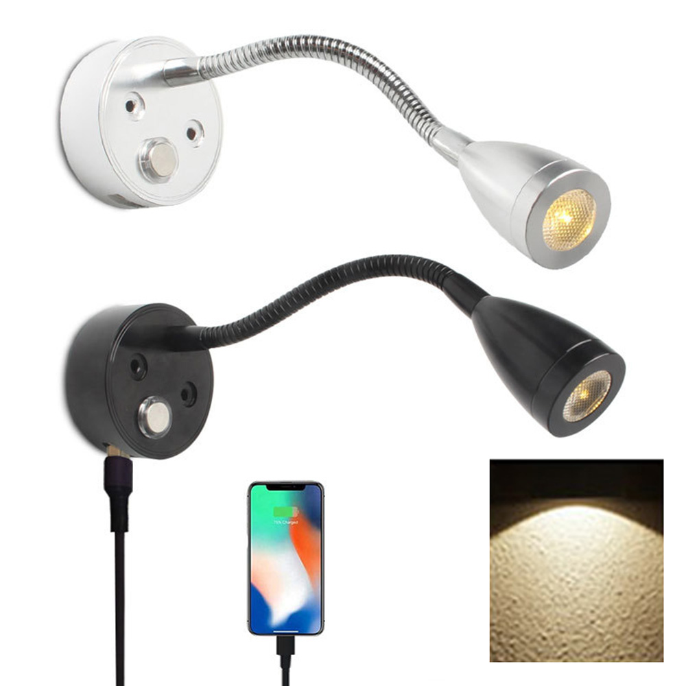 RV LED Leseleuchte DC10-30V Smart Touch Dimmbare Flexible Schwanenhals Wandleuchte für Wohnmobil Yacht Kabine mit USB-Ladeanschluss