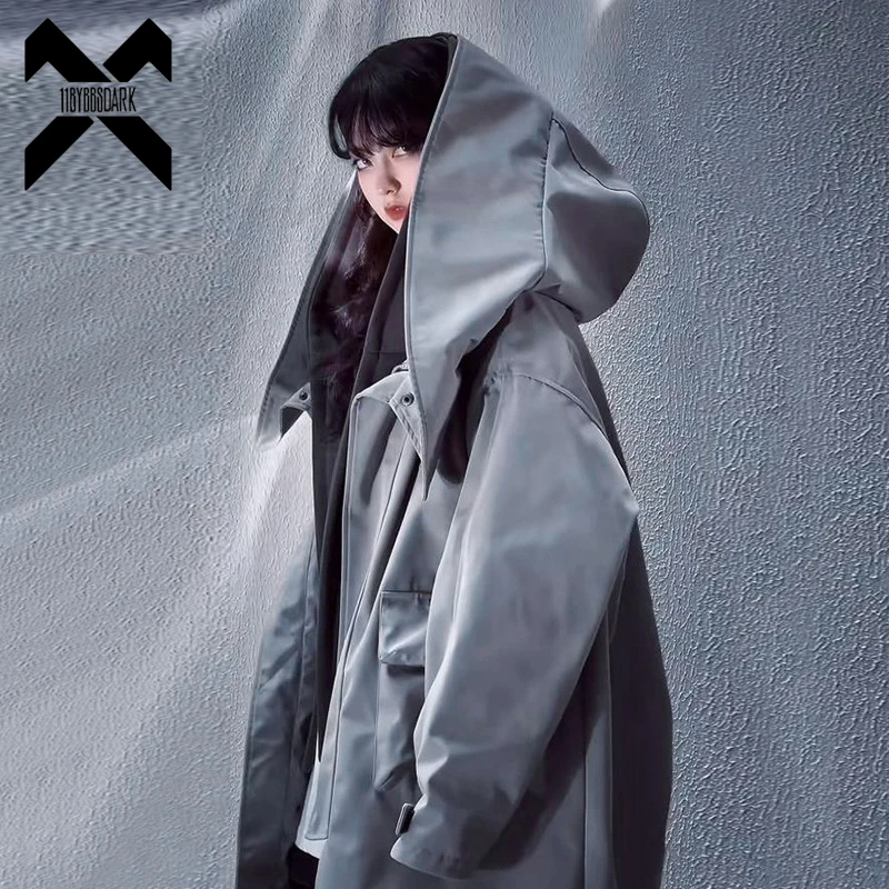 11bybb's dunkle Männer Winter lange Jacke Wind jacke neue gefälschte zweiteilige abnehmbare Liner Funktion Parkas Mäntel dicke Jacke
