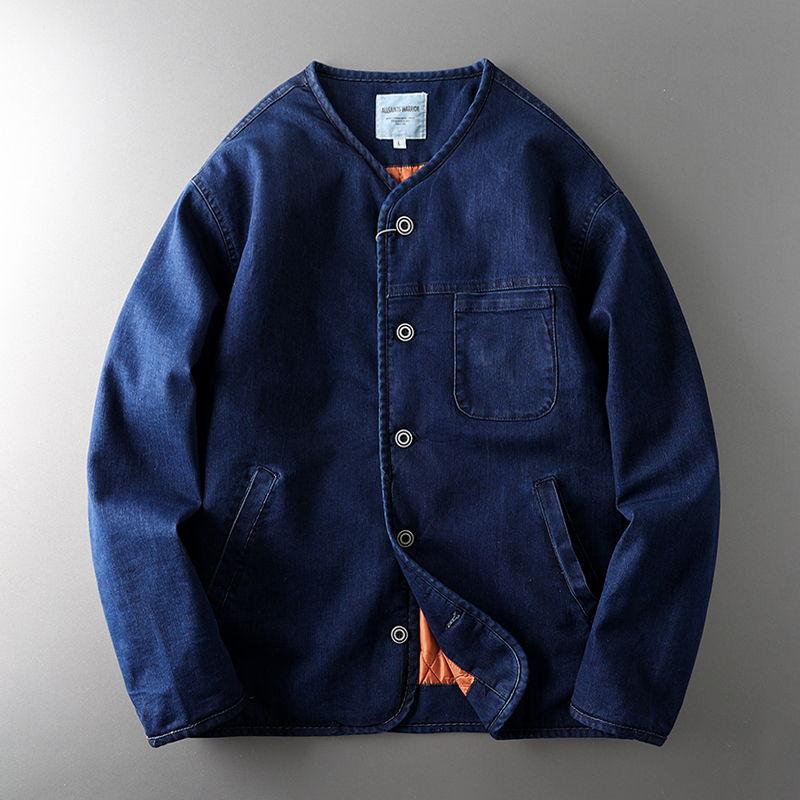 Jaqueta de Aodão Masculina Estilo Americano Retrô Original, Roupa Masculina de Aodão, Jeans sso de Cor Pura, Ajuste Sl...