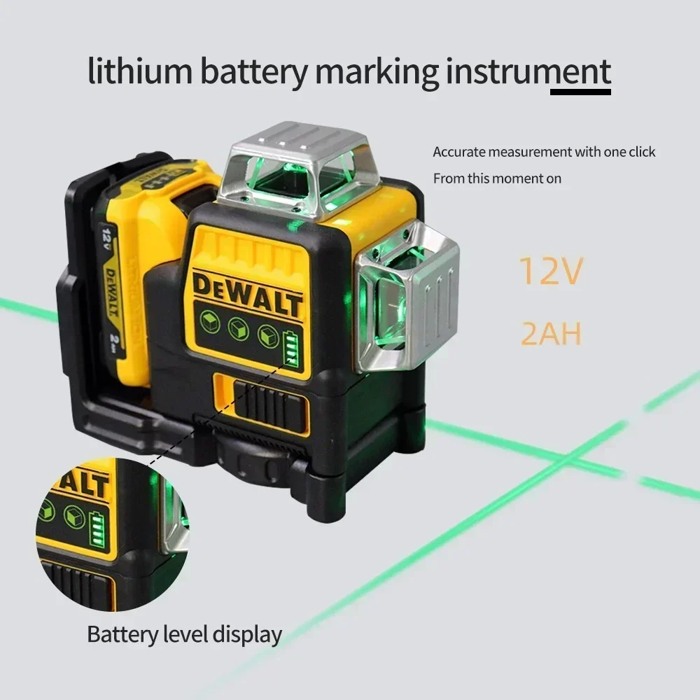 2025 Dewalt DW089LG 12 líneas 3 lados * 360 grados Vertical 12V batería de litio nivel láser Horizontal